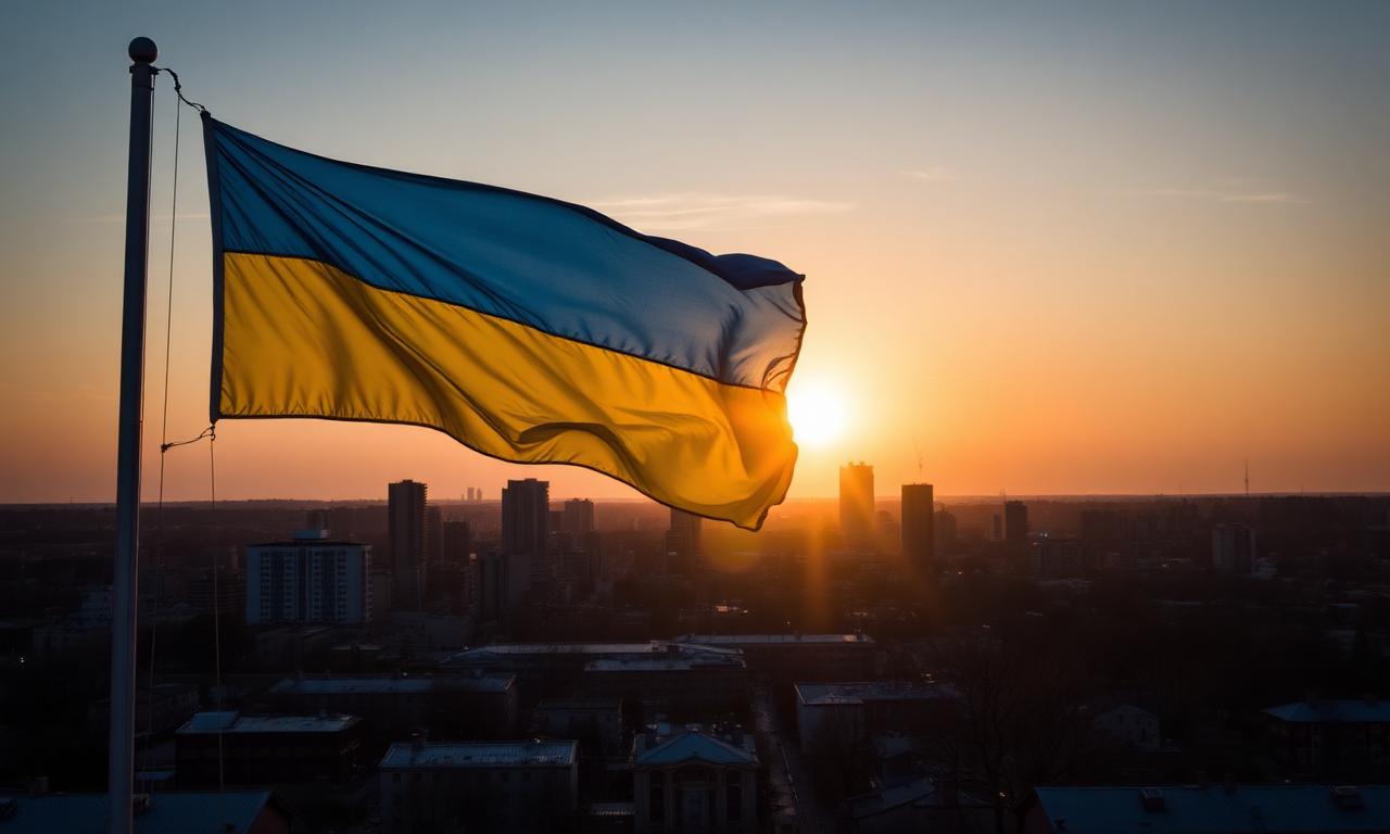 Ukrainian flag at sunrise